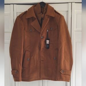 Chouyatou Men's Collar Wool-Blend Pea Coat Medium